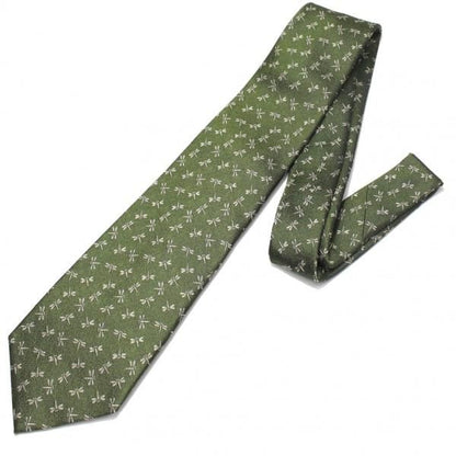 【富士桜工房】苔色・蜻蛉とんぼ・日本製シルクジャカードの和風ネクタイ