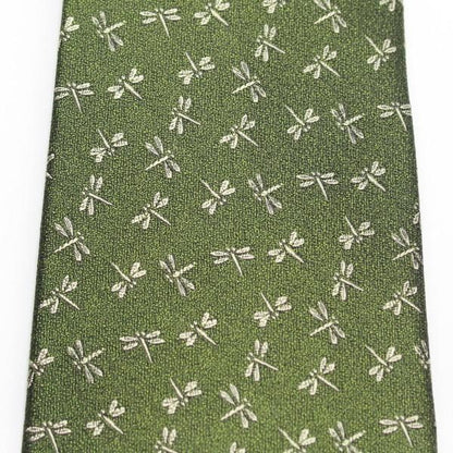 【富士桜工房】苔色・蜻蛉とんぼ・日本製シルクジャカードの和風ネクタイ
