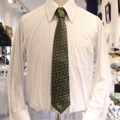 【富士桜工房】苔色・蜻蛉とんぼ・日本製シルクジャカードの和風ネクタイ