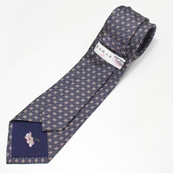 【富士桜工房】麻の葉・伝統紋柄・日本製シルクジャカードの和風ネクタイ