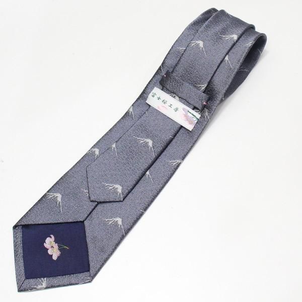 【富士桜工房】シルバー・富士山柄・日本製シルクジャカードの和風ネクタイ