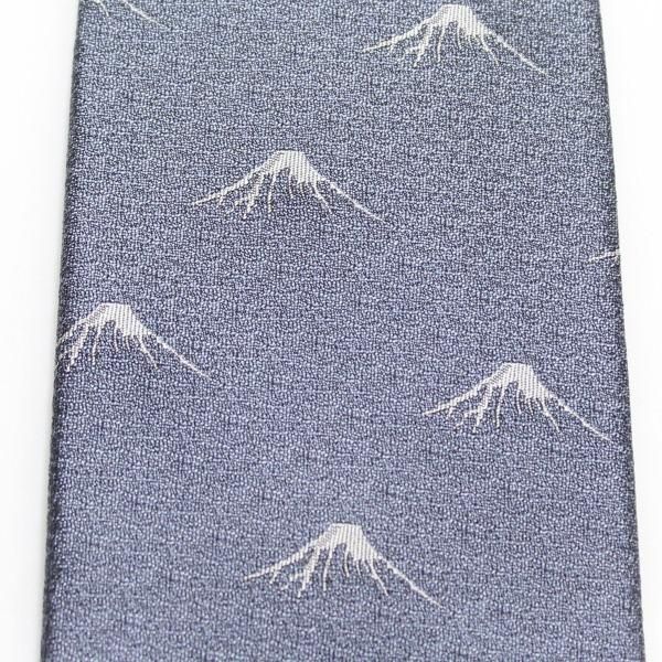 【富士桜工房】シルバー・富士山柄・日本製シルクジャカードの和風ネクタイ