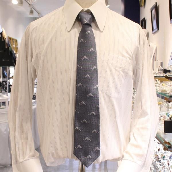 【富士桜工房】シルバー・富士山柄・日本製シルクジャカードの和風ネクタイ