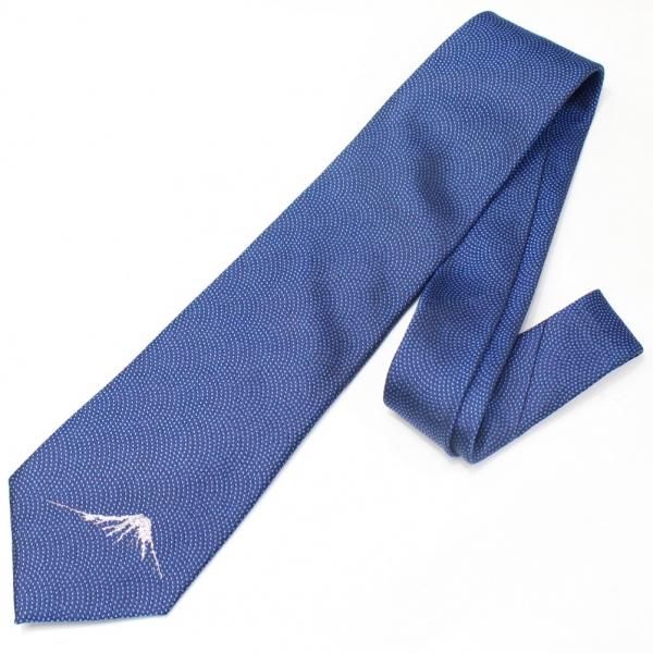 【富士桜工房】冬夜 紺色・鮫小紋に富士山の刺繍・日本製シルクジャカードの和風ネクタイ