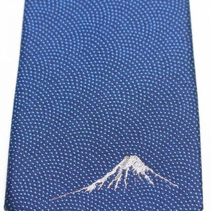 【富士桜工房】冬夜 紺色・鮫小紋に富士山の刺繍・日本製シルクジャカードの和風ネクタイ