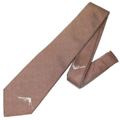 【富士桜工房】柿渋色・鮫小紋に富士山の刺繍・日本製シルクジャカードの和風ネクタイ