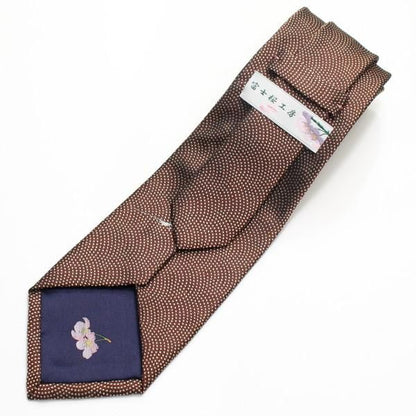 【富士桜工房】柿渋色・鮫小紋に富士山の刺繍・日本製シルクジャカードの和風ネクタイ