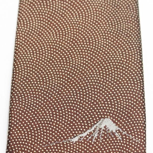 【富士桜工房】柿渋色・鮫小紋に富士山の刺繍・日本製シルクジャカードの和風ネクタイ