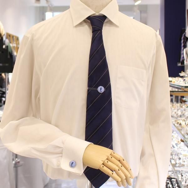 【陶華・TOHCA】シルバー・ラウンド・タツノオトシゴカメオ・ブルーのカフス(カフリンクス/カフスボタン)