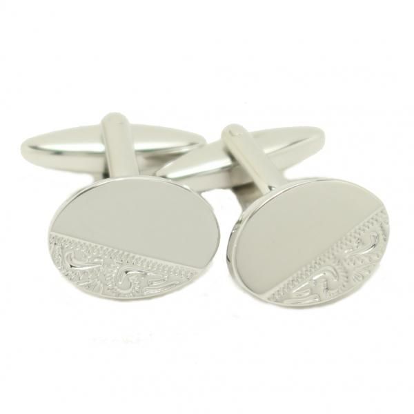 エレガントなレリーフ・シルバー･オーバルカフス(カフリンクス/カフスボタン)