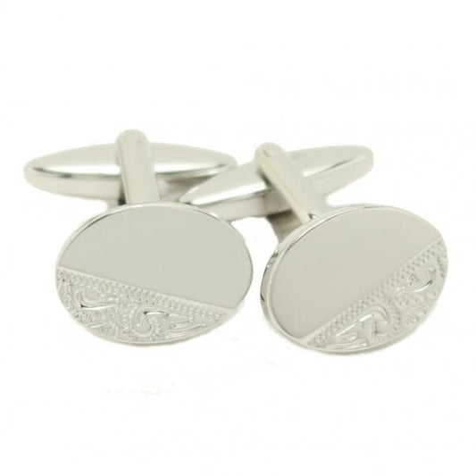 エレガントなレリーフ・シルバー･オーバルカフス(カフリンクス/カフスボタン)
