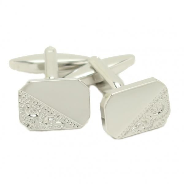 エレガントなレリーフ・シルバー･スクエアカフス(カフリンクス/カフスボタン)