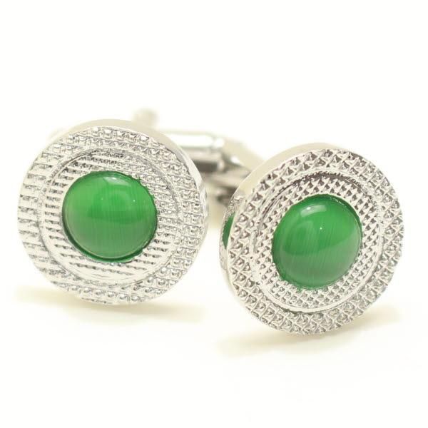 ラウンド・シルバー･グリーン緑・キャッツアイのカフス(カフリンクス/カフスボタン)