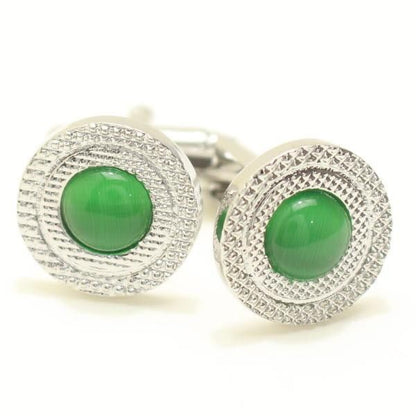ラウンド・シルバー･グリーン緑・キャッツアイのカフス(カフリンクス/カフスボタン)