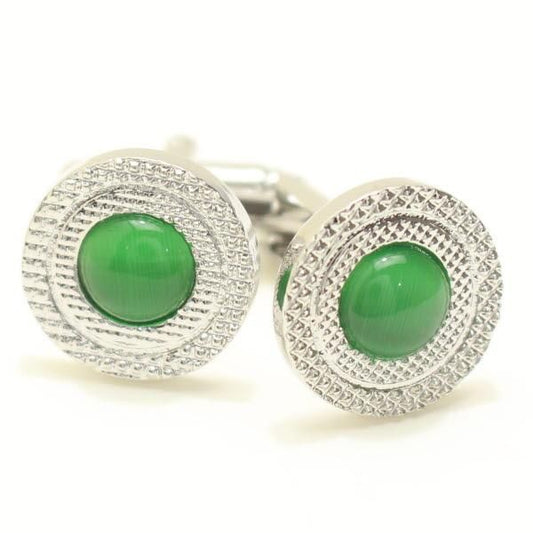 ラウンド・シルバー･グリーン緑・キャッツアイのカフス(カフリンクス/カフスボタン)