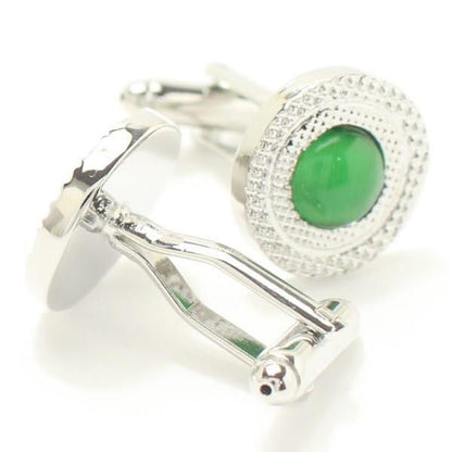 ラウンド・シルバー･グリーン緑・キャッツアイのカフス(カフリンクス/カフスボタン)