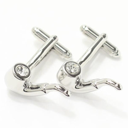ストーンが輝くシルバーパイプのカフス(カフリンクス/カフスボタン)