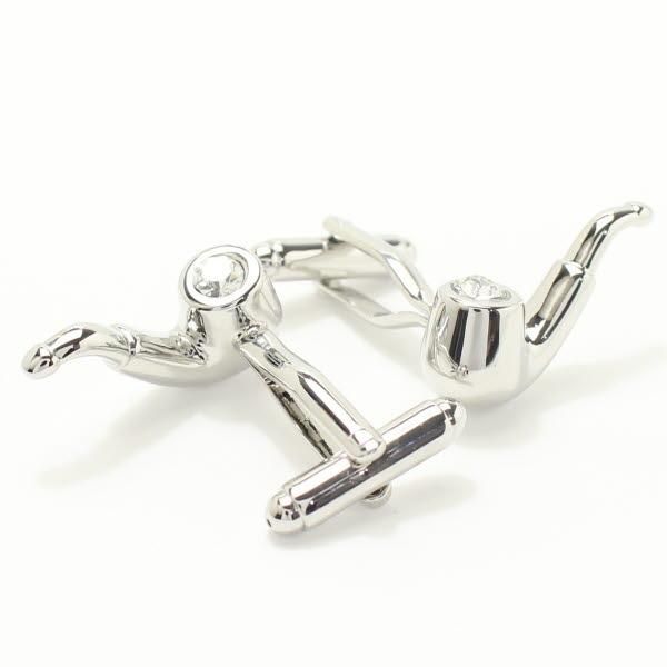ストーンが輝くシルバーパイプのカフス(カフリンクス/カフスボタン)