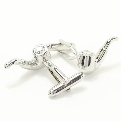 ストーンが輝くシルバーパイプのカフス(カフリンクス/カフスボタン)