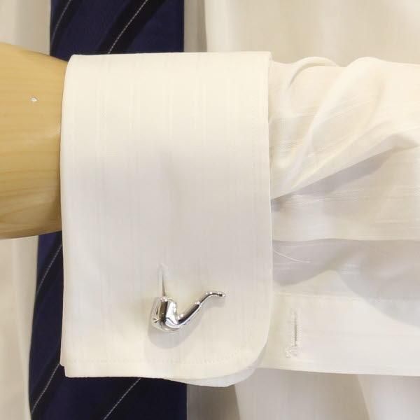 ストーンが輝くシルバーパイプのカフス(カフリンクス/カフスボタン)