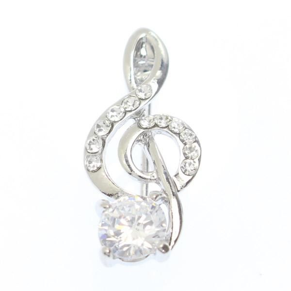 シルバー・大きなストーンがついたト音記号のラペルブローチ・ラペルピン