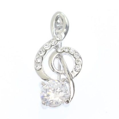 シルバー・大きなストーンがついたト音記号のラペルブローチ・ラペルピン