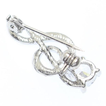 シルバー・大きなストーンがついたト音記号のラペルブローチ・ラペルピン