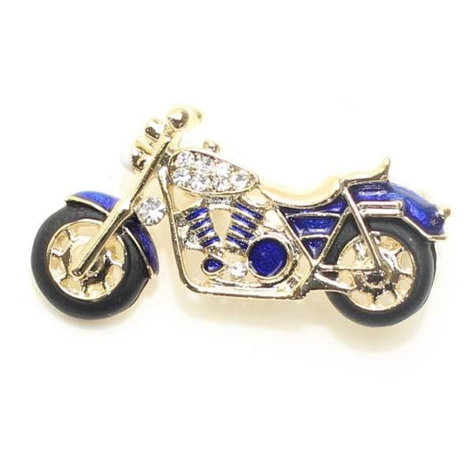 ブルー青・駆け抜けろ・きらきらバイクのラペルブローチ・ラペルピン