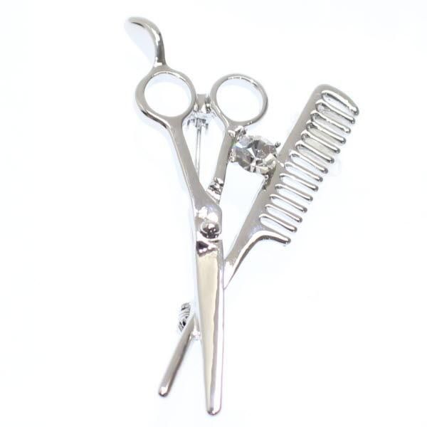 シルバー・華麗にちょっきんハサミとくしのラペルブローチ・ラペルピン