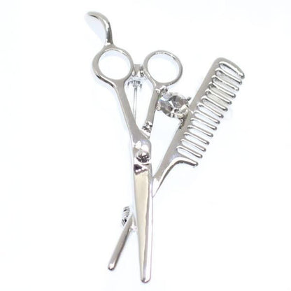 シルバー・華麗にちょっきんハサミとくしのラペルブローチ・ラペルピン