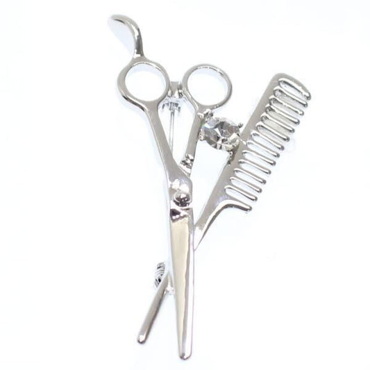 シルバー・華麗にちょっきんハサミとくしのラペルブローチ・ラペルピン