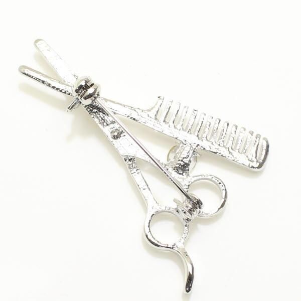 シルバー・華麗にちょっきんハサミとくしのラペルブローチ・ラペルピン