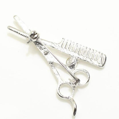 シルバー・華麗にちょっきんハサミとくしのラペルブローチ・ラペルピン