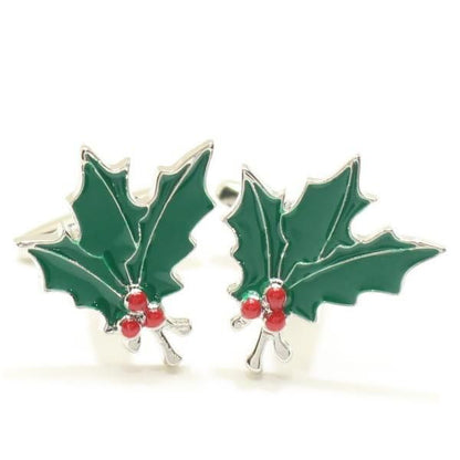 クリスマス・柊と赤い実のカフス(カフリンクス/カフスボタン)