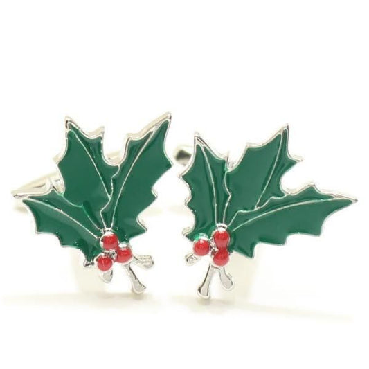 クリスマス・柊と赤い実のカフス(カフリンクス/カフスボタン)