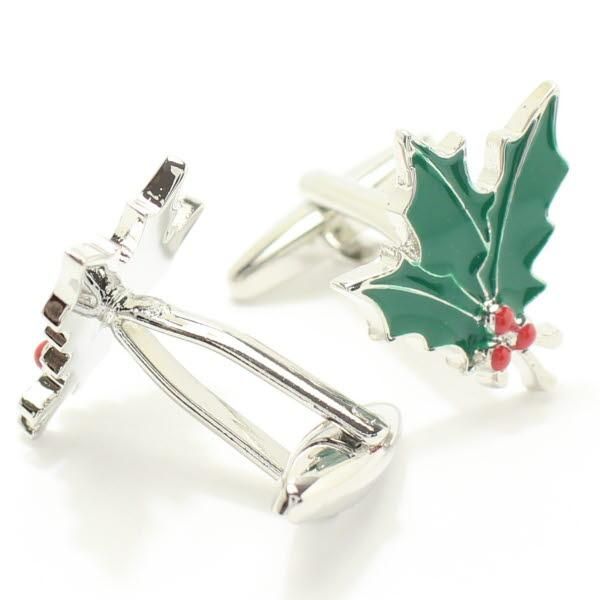 クリスマス・柊と赤い実のカフス(カフリンクス/カフスボタン)