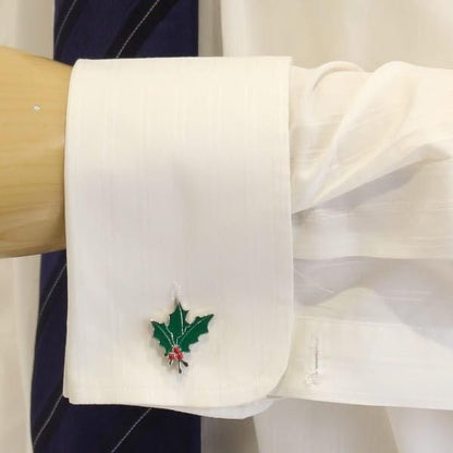 クリスマス・柊と赤い実のカフス(カフリンクス/カフスボタン)