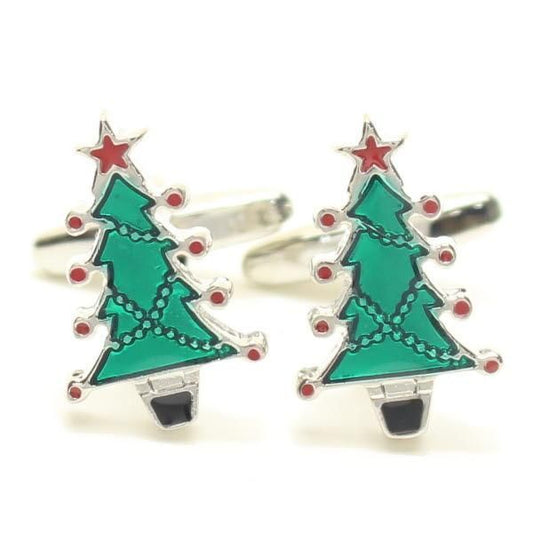 鮮やかグリーン緑のクリスマスツリーカフス(カフリンクス/カフスボタン)