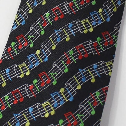 黒×赤・音楽好きさんに音符だらけのカラフルな刺繍柄面白ネクタイ