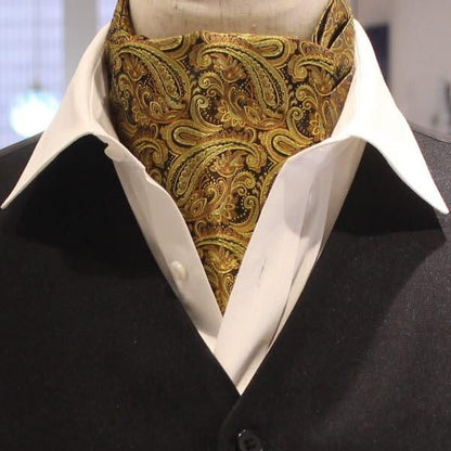 イエローブラウン・ペイズリー・ジャカード・アスコットタイ