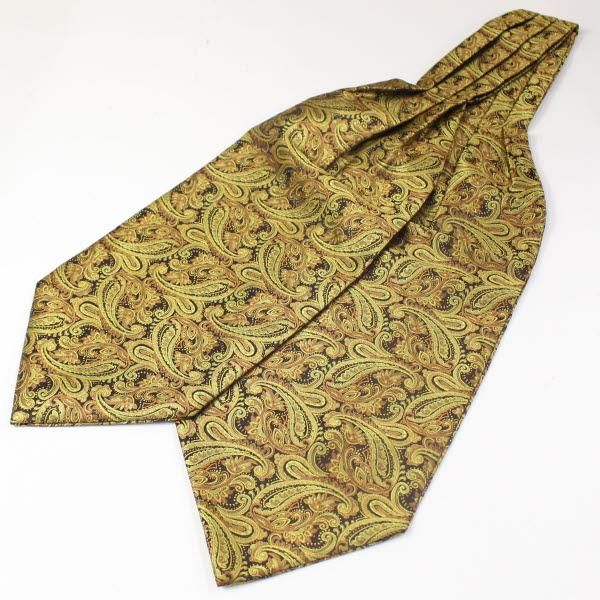 イエローブラウン・ペイズリー・ジャカード・アスコットタイ