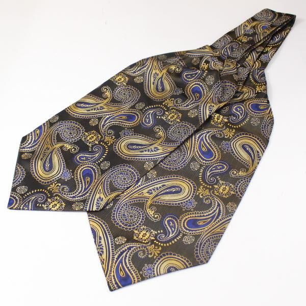 ゴールド×ブルービッグペイズリー・ジャカード・アスコットタイ