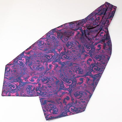 ネイビー×ピンク・フラワー・ジャカード・アスコットタイ