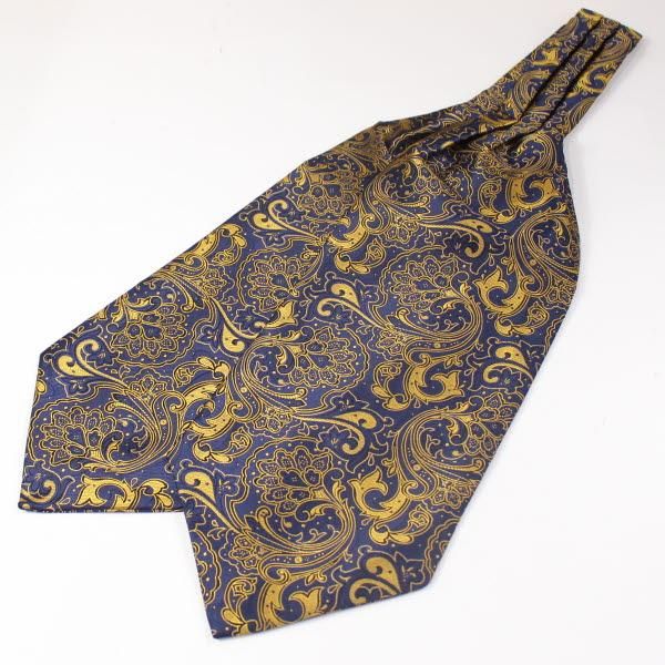 ネイビー×オレンジ・フラワー・ジャカード・アスコットタイ