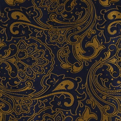 ネイビー×オレンジ・フラワー・ジャカード・アスコットタイ