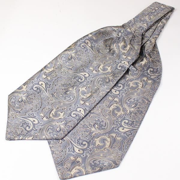 グレー×ベージュ・フラワー・ジャカード・アスコットタイ