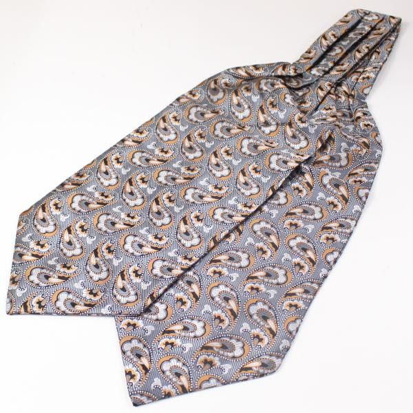 グレー×オレンジ・ペイズリー・ジャカード・アスコットタイ