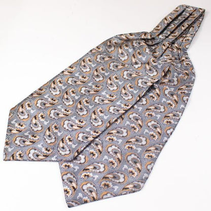 グレー×オレンジ・ペイズリー・ジャカード・アスコットタイ