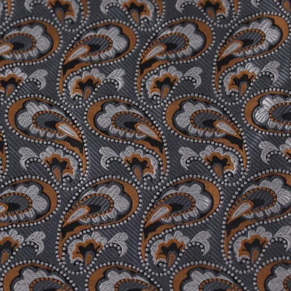 グレー×オレンジ・ペイズリー・ジャカード・アスコットタイ
