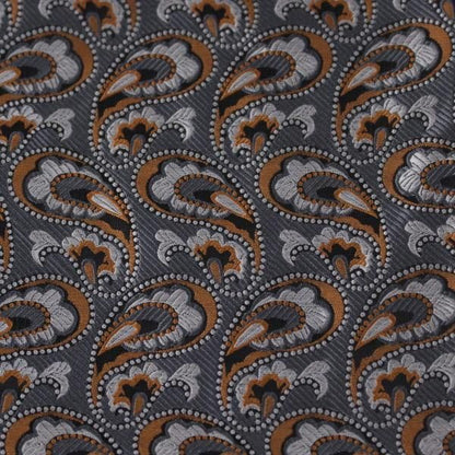 グレー×オレンジ・ペイズリー・ジャカード・アスコットタイ